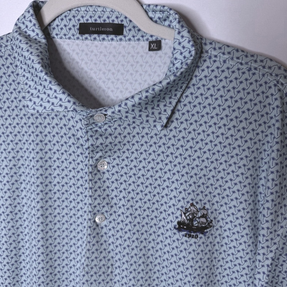 Turtleson Golf Polo Shirt XL Palm Tree Geometric Plymouth Ship Unique Tallship
